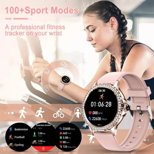 Rosegold Smart Watch for Ladies Bluetooth Call 100+Sports Mode Fitness Women Smart