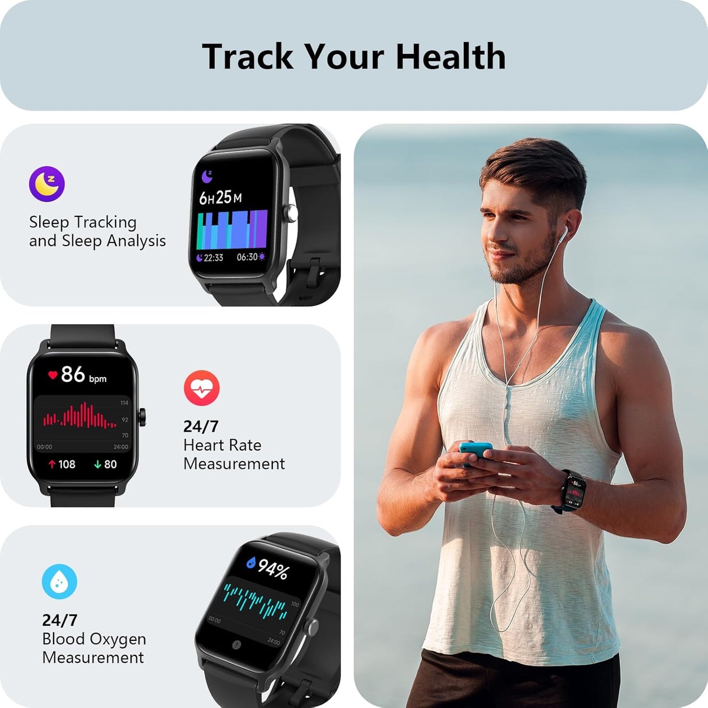 Professional Smart Watch with Alexa Integration, 1.8" HD Display, Call Functionality, Fitness Tracking, Heart Rate & Sleep Monitoring, SpO2 Measurement, IP68 Waterproof Rating, Compatible with iPhone, Samsung & Android, Supports Over 100 Sports Activities