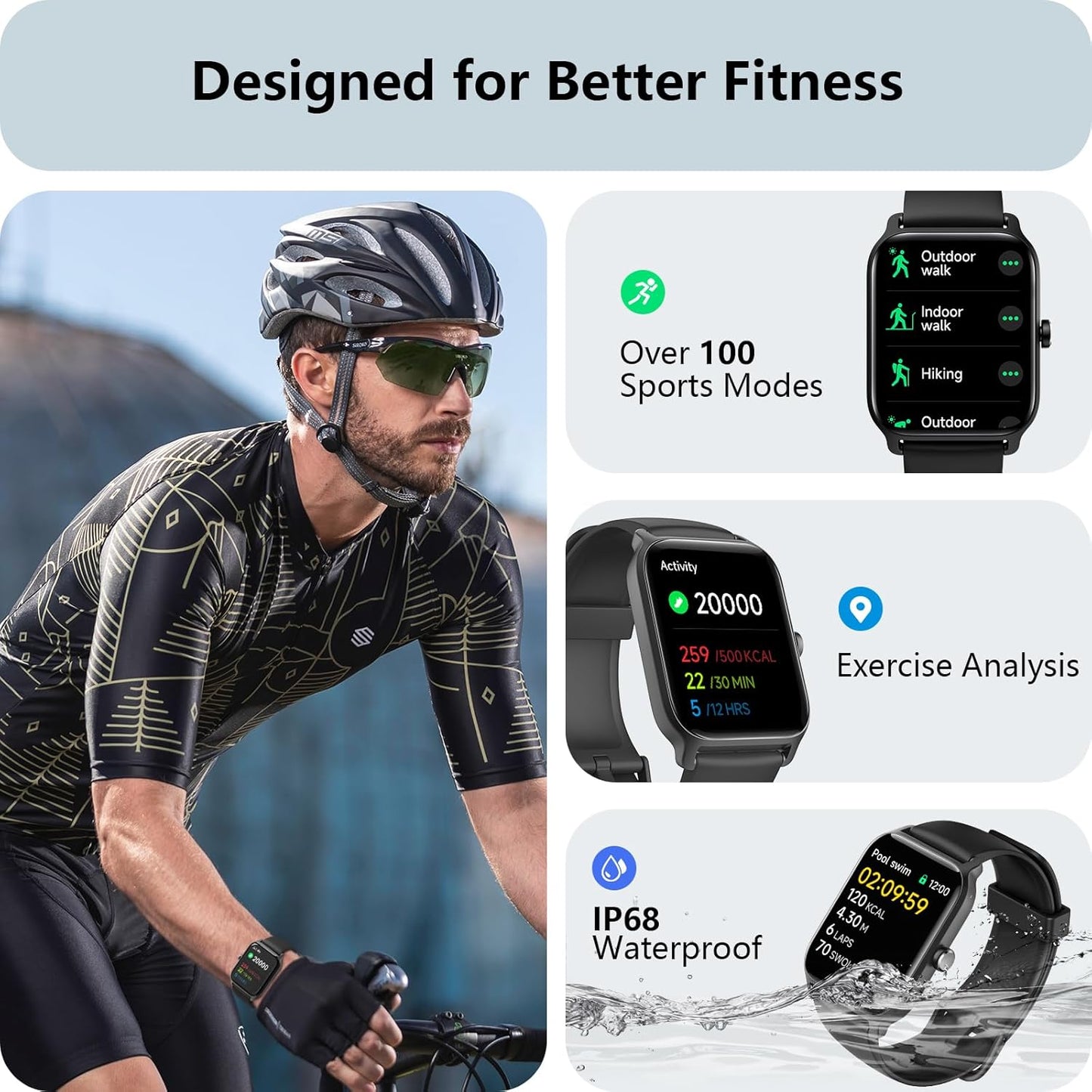 Professional Smart Watch with Alexa Integration, 1.8" HD Display, Call Functionality, Fitness Tracking, Heart Rate & Sleep Monitoring, SpO2 Measurement, IP68 Waterproof Rating, Compatible with iPhone, Samsung & Android, Supports Over 100 Sports Activities