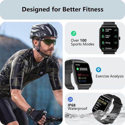 Professional Smart Watch with Alexa Integration, 1.8" HD Display, Call Functionality, Fitness Tracking, Heart Rate & Sleep Monitoring, SpO2 Measurement, IP68 Waterproof Rating, Compatible with iPhone, Samsung & Android, Supports Over 100 Sports Activities