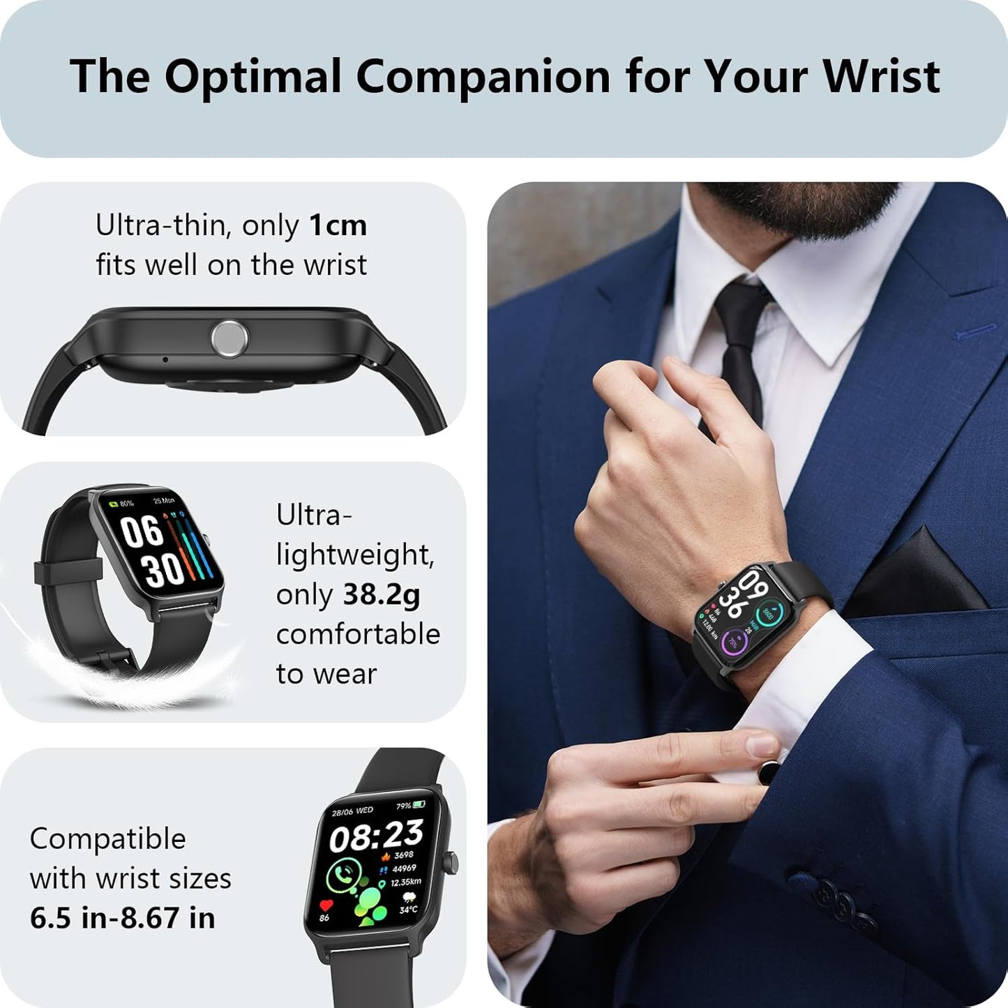 Professional Smart Watch with Alexa Integration, 1.8" HD Display, Call Functionality, Fitness Tracking, Heart Rate & Sleep Monitoring, SpO2 Measurement, IP68 Waterproof Rating, Compatible with iPhone, Samsung & Android, Supports Over 100 Sports Activities