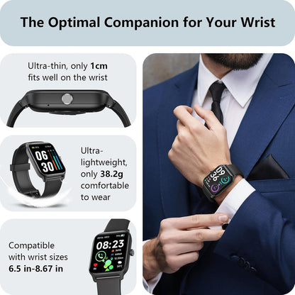 Professional Smart Watch with Alexa Integration, 1.8" HD Display, Call Functionality, Fitness Tracking, Heart Rate & Sleep Monitoring, SpO2 Measurement, IP68 Waterproof Rating, Compatible with iPhone, Samsung & Android, Supports Over 100 Sports Activities