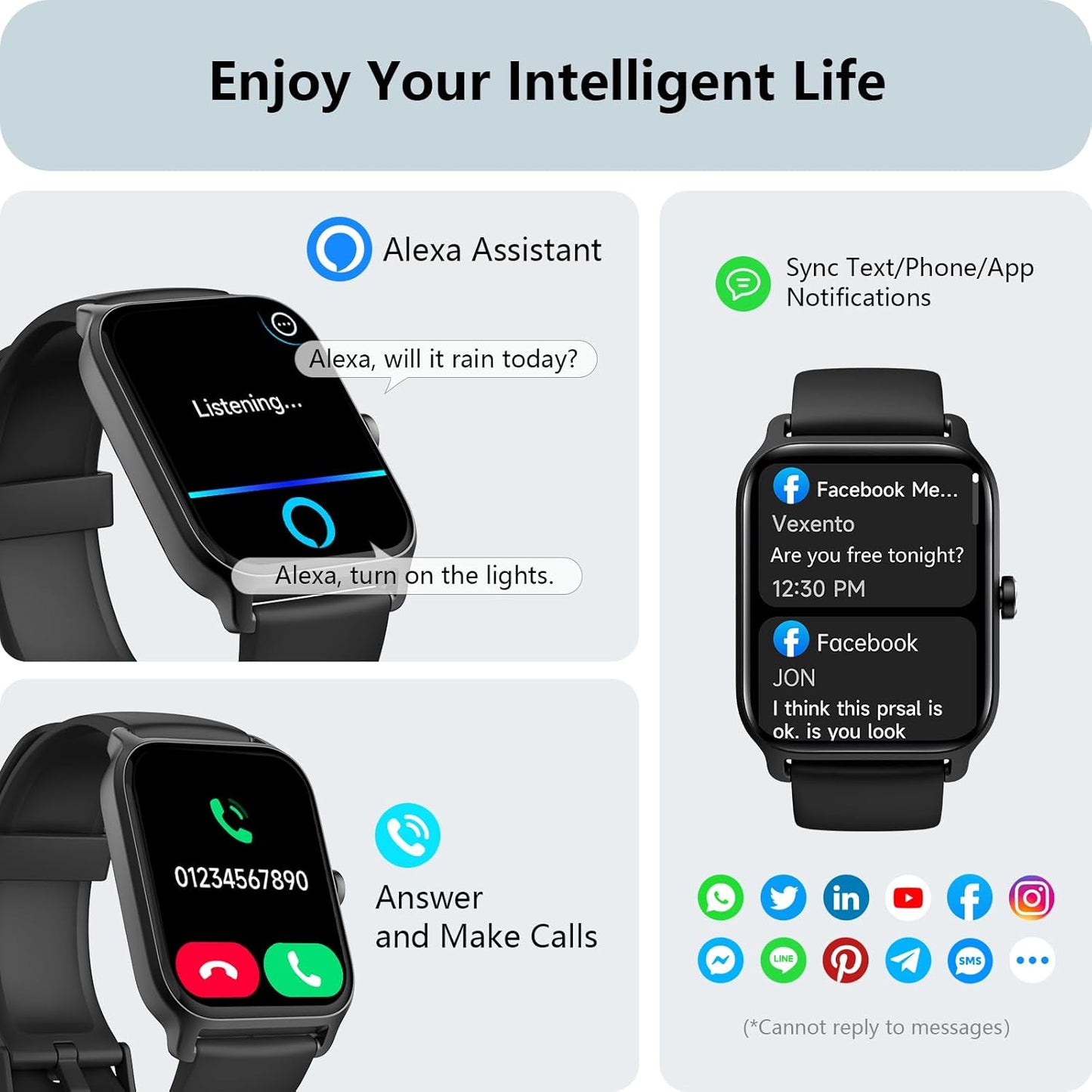 Professional Smart Watch with Alexa Integration, 1.8" HD Display, Call Functionality, Fitness Tracking, Heart Rate & Sleep Monitoring, SpO2 Measurement, IP68 Waterproof Rating, Compatible with iPhone, Samsung & Android, Supports Over 100 Sports Activities