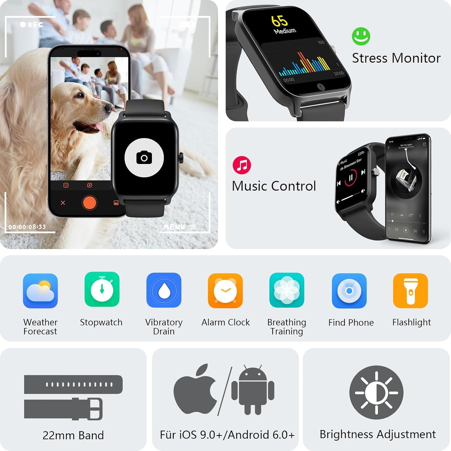 Professional Smart Watch with Alexa Integration, 1.8" HD Display, Call Functionality, Fitness Tracking, Heart Rate & Sleep Monitoring, SpO2 Measurement, IP68 Waterproof Rating, Compatible with iPhone, Samsung & Android, Supports Over 100 Sports Activities