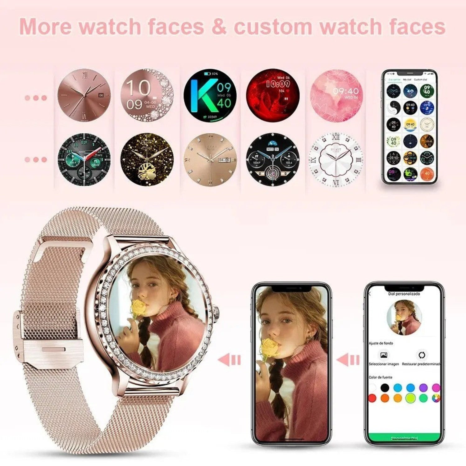 Rosegold Smart Watch for Ladies Bluetooth Call 100+Sports Mode Fitness Women Smart