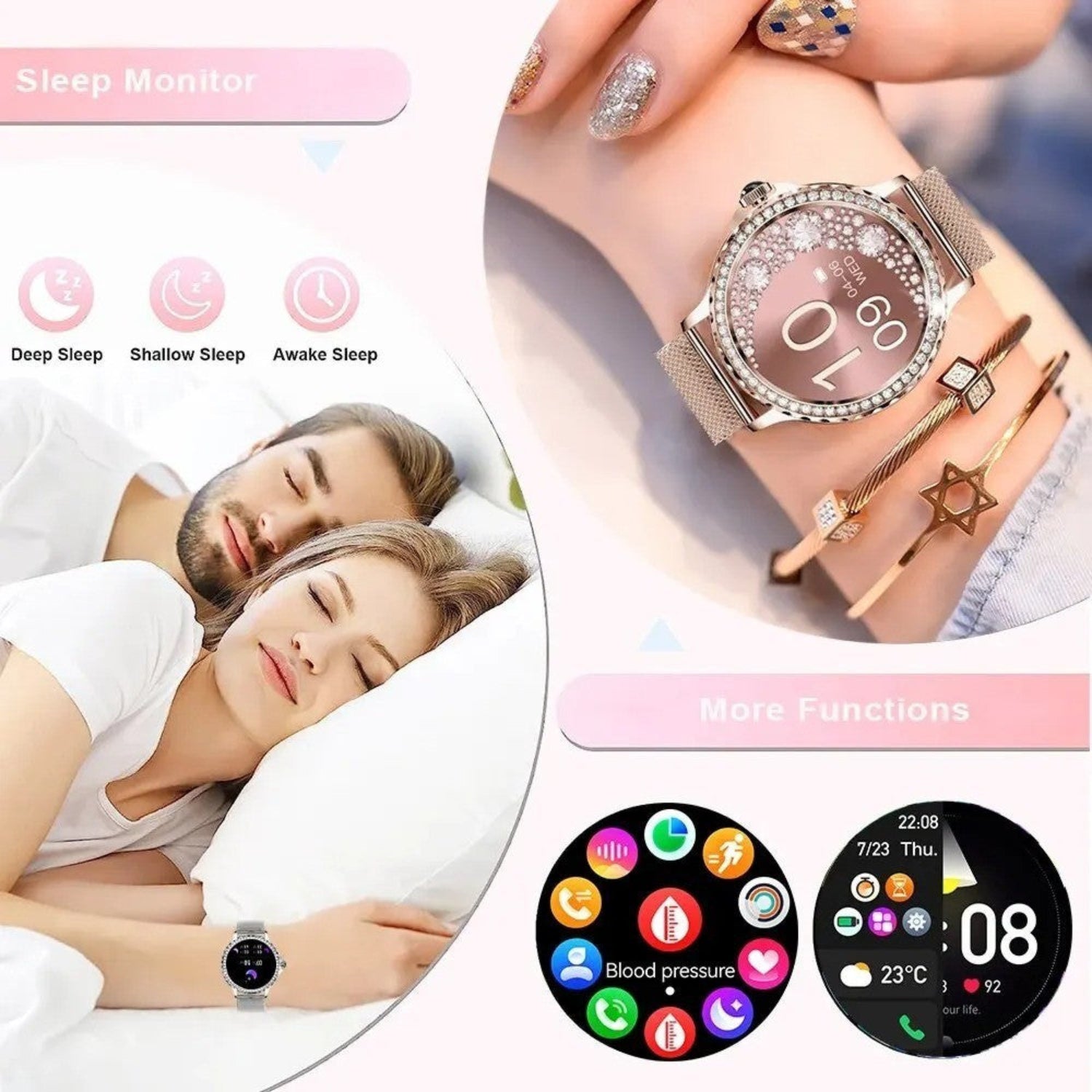 Rosegold Smart Watch for Ladies Bluetooth Call 100+Sports Mode Fitness Women Smart