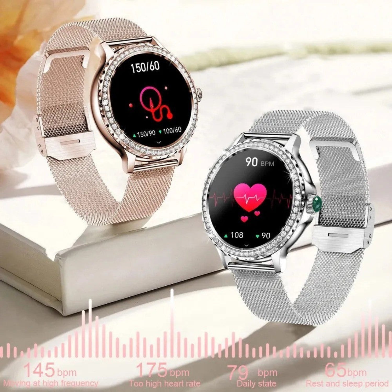 Rosegold Smart Watch for Ladies Bluetooth Call 100+Sports Mode Fitness Women Smart